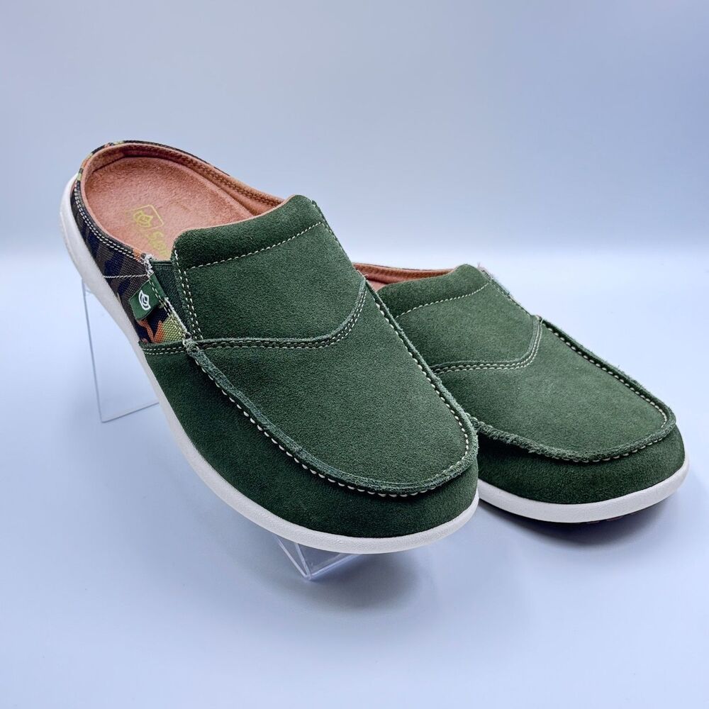 Spenco TS Camo Womens 11B Green Suede Mule Slides Loafers Arch Support Camo